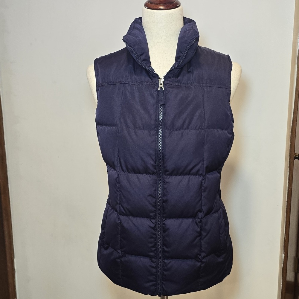 Lands End Puffer Vest Womens Navy Blue Lined Pockets Full Zip Down Winter XS 2-4